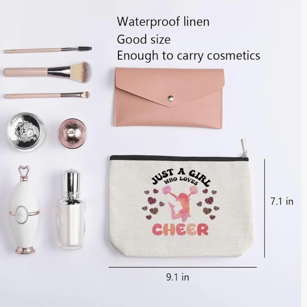 Cheerleader Women's make up Pouch - White and Pink with hearts or travel pouch